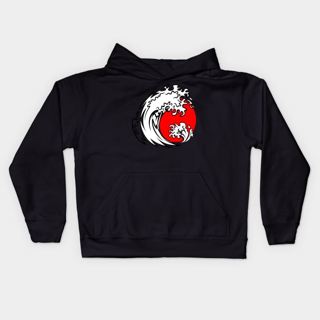 Surf wave on red sunset or sunrise | japanese style | Gift idea Kids Hoodie by French Culture Shop